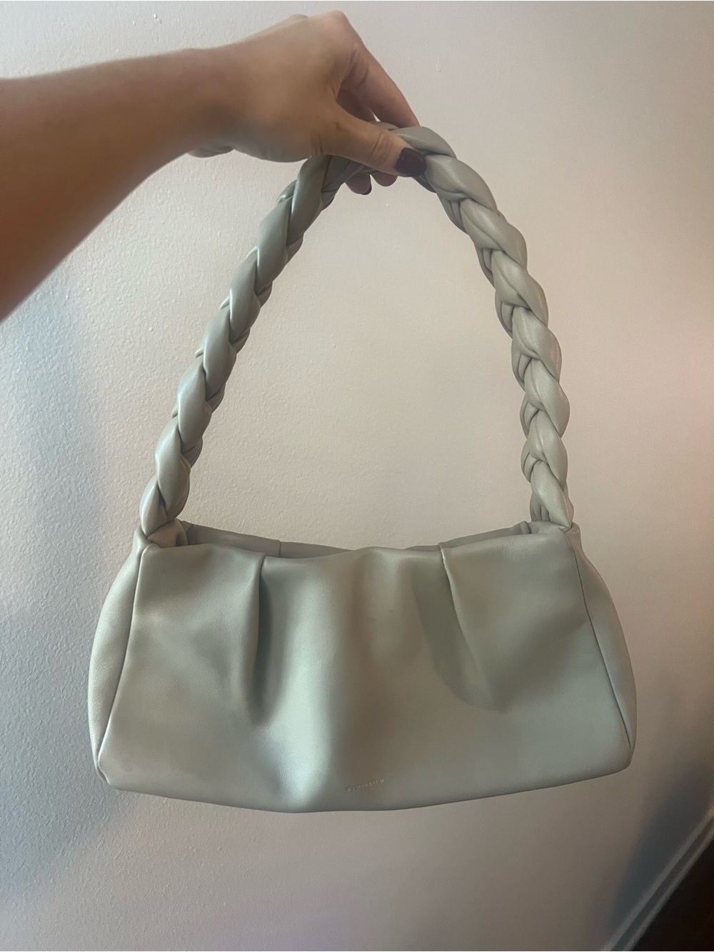 DeMellier Beige Leather Shoulder Bag with Braided Handle